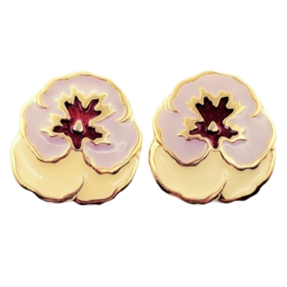 Pansy Flower Statement Enamel Clip Ons - Picture 1 of 6